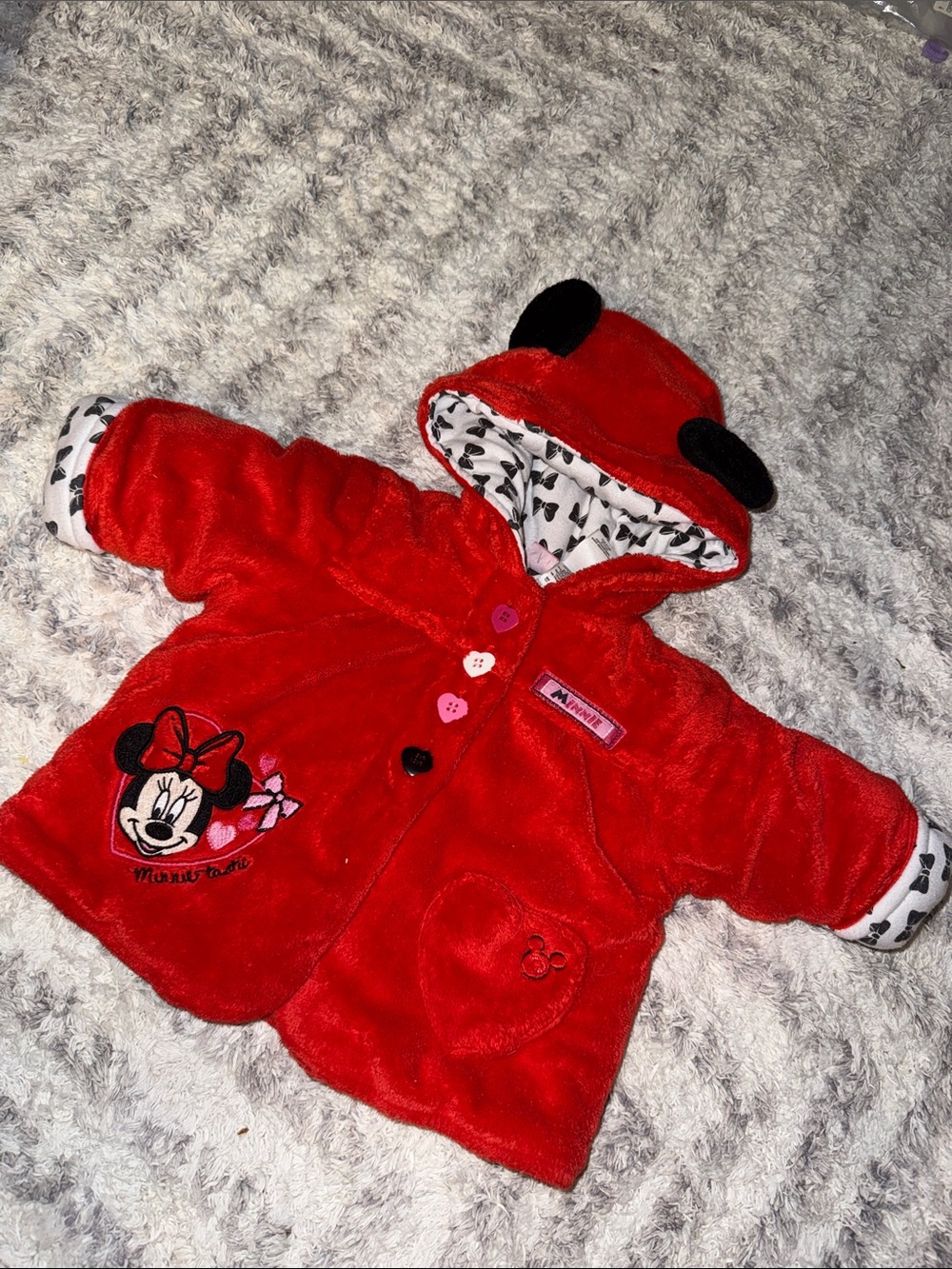 0-3M Vintage fleece warm Minnie Mouse Red Hooded Baby Jacket